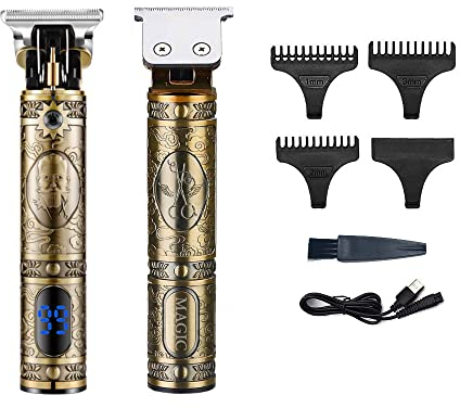 Macchina Tagliacapelli Uomo Vintage Professionale. Rifinitore Rasoio Elettrico Barba. T-Blade Regolabarba Uomo con Display LED, Batteria Ricaricabile inclusa, 4 pettini guida e caricatore USB