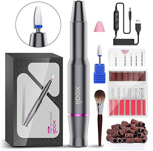 Xoali Ponceuse pour Ongles, 25000 tr/min Lime à Ongles Electrique 12 en 1, Ponceuse pour Ongles Professionnel, Kit de Coupe-ongles avec Pointe en Céramique pour Manucure et Pedicure (Gris foncé)