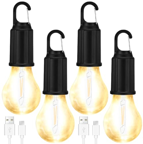 4 Stück Campinglampe: Zeltlampe, Camping Lantern, LED Zeltlampe Glühbirne Set, Wiederaufladbare Suchscheinwerfer Mit Haken, campinglampe aufladbar,Tragbare Zeltlampe