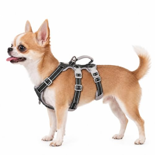 Huntboo Hundsele för små hundar,Secure Dog Harness No Escape, Fullt reflekterande sele med handtag,andningsbar,slitstark, justerbar väst för små hundar Walking,Training och Running Gear