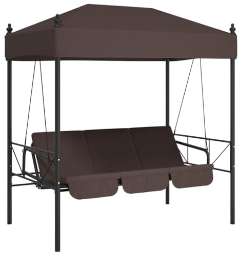 vidaXL Hammock med tak kaffebrun stål, gungbänk, gungsäte för trädgårdsbänk, gungstol för utomhusbruk, hammock för trädgård, gungbänk utomhus