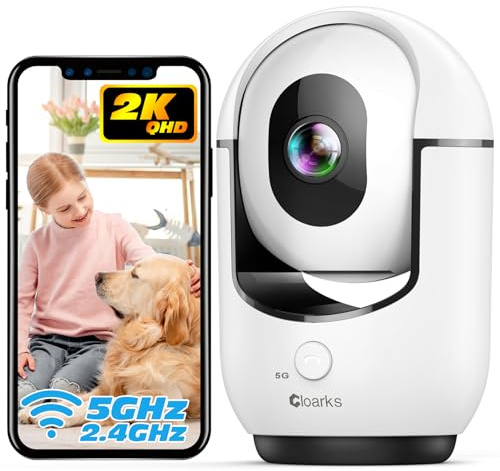 Cloarks 2K Indoor Camera, 5/2.4 GHz WiFi Pan/Tilt Security Camera with AI Motion Detection, One-Click Call for Baby Monitor, Wired Pet Camera with 2-Way Audio, 24/7, Siren Alarm, TF/Cloud Storage