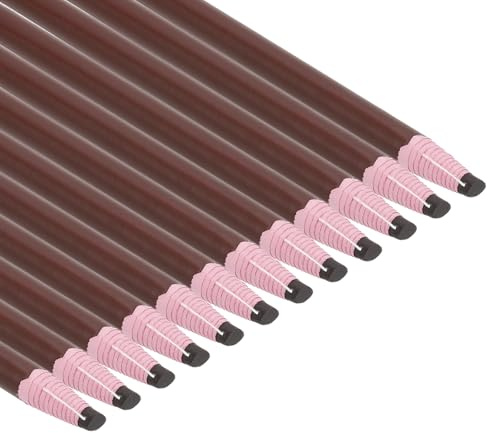PATIKIL Pennarelli Staccabili, 12pz Matite Cera Grasso Legno per Indumenti in Vetro Pellicola da Disegno Carta Vinile Metallo, Marrone
