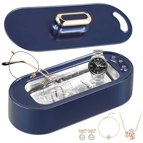 Limpiador ultrasónico de 400 ml limpiador de joyas 45000 Hz limpiador ultrasónico gafas profesional de acero inoxidable con 2 modos, para gafas de joyería, relojes de dientes, monedas (azul)