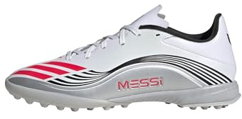 adidas Unisex F50 Messi League Turf Football Boots, Cloud White/Lucid Red/Silver Metallic, 42 EU