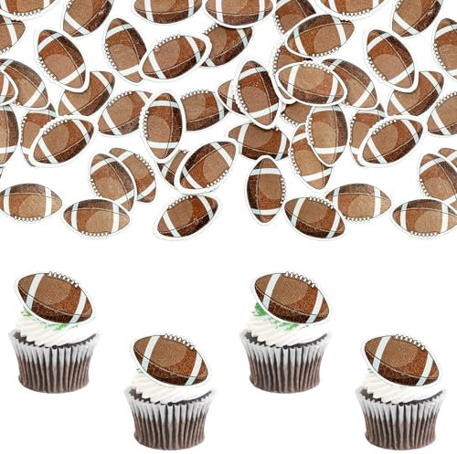 Ephlyn 50Pcs American Football Cupcake Toppers Rugby Ball Cupcake Decorations Sport Ball Cupcake Toothpicks for Football Themed Baby Shower Kids Birthday Party Cake Decorations
