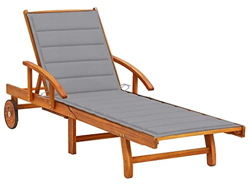 Annlera Sonnenliege Relaxliege aus Holz mit Grau Auflage Liegestuhl Wetterfest Gartenmöbel Klappbare Liegenauflage für Garten Terrasse oder Balkon Ergonomischen Designs 200x67x85 cm