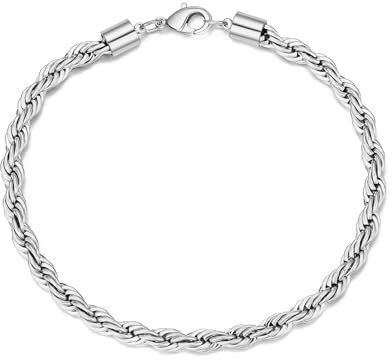 Philip Jones Men's 5mm Stainless Steel 8 Inch Round Rope Wheat Chain Bracelet