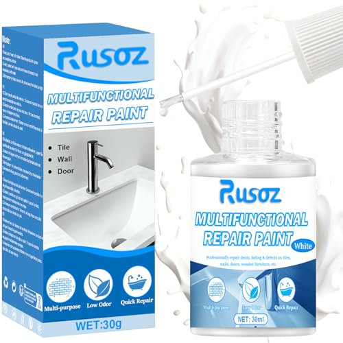 Rusoz Emaille Reparatur Lack, Badewannenlack Weiß, Fliesenreparatur Lack Repariert schnell kleine Defekte, Reparaturfarbe Geeignet für Badewannen, Möbel, Wände, Schränke und Fenster 30 ml (Weiß)