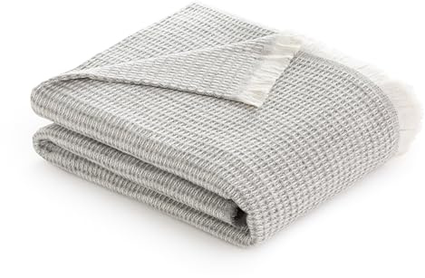 Todocama - Extra mjuk bomullsfilt med GOFRE-design, fyra årstider multifunktionsfilt för soffa, säng, dekorativt överdrag och filt (mörkgrå, 180 x 240 cm)