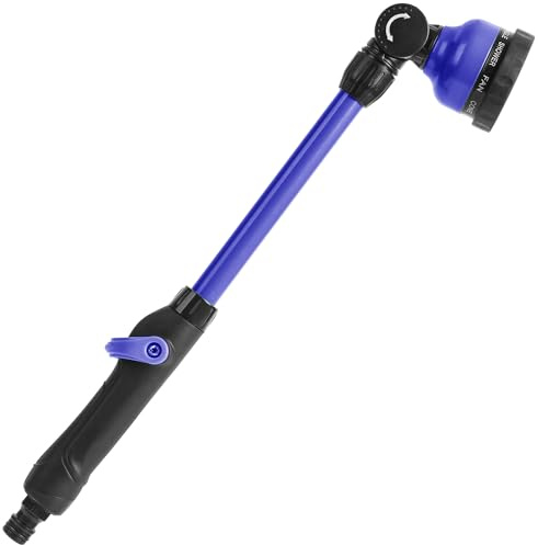 STYDDI Lance d'arrosage robuste avec tête pivotante, tige de tuyau d'arrosage en métal avec contrôle du débit par le pouce, pulvérisateur de buse de jardin de 18 pouces avec 9 motifs, bleu
