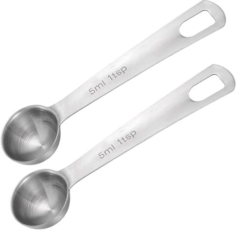 BOHUIZ Lot de 2 cuillères doseuses de 5 ml - En acier inoxydable - Cuillères à café - Cuillères à épices - Cuillères doseuses pour la pâtisserie et la cuisine
