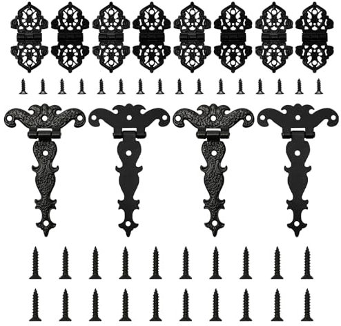 12 pièces Charnières Antiques, Charnière Rétro en T, Charnières Pliantes Vintage en Alliage de Zinc Pour Meubles en Bois, Bibliothèques, Avec Vis de Montage (Noir)