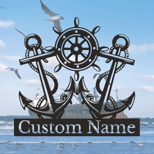 Personalized Anchor Metal Sign - Custom Nautical Wall Art, Coastal Home Decor, Durable Metal Name Plaque for Beach Houses & Boats (Style-2)