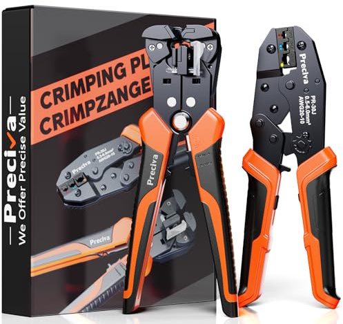 Pelacables Automático y Crimpadora de Terminal Aislado, Herramienta Eléctricas 2 en 1 AWG 24-10 para Pelar Cables y AWG 20-10 para Crimpar Conectores Termorretráctiles, Uso Profesional y Bricolaje