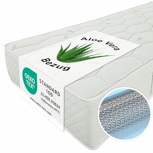 Matratzen Perfekt Federkernmatratze Smaragd, 90 x 200 cm – bandscheibengerechte Matratze mit Bonellfederkern und veredeltem Aloe-Vera Bezug, Härtegrad H4, Höhe 27 cm