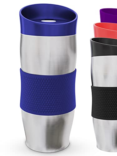 Praknu Termo Café para llevar - 400 ml - Hermético - Mantiene la Bebida Caliente - Para Llevar - Apto para Lavavajillas - Azul
