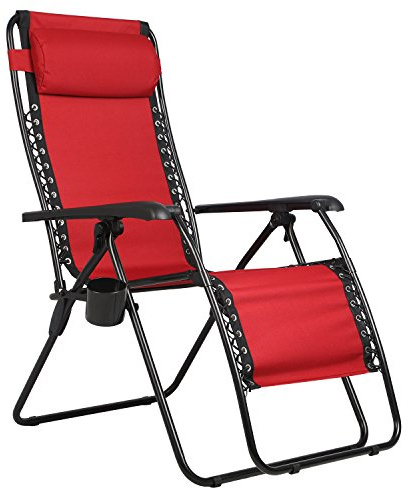 PORTAL Oversized Mesh Back Zero Gravity Reclining Patio Chairs, XL Padded Seat Folding Patio Lounge Chair with Adjustable Pillow and Cup Holder for Poolside Backyard Lawn, Support 350lbs