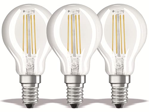 Osram LED Base Classic P Lampe, in Tropfenform mit E14-Sockel, nicht dimmbar, Ersetzt 40 Watt, Filamentstil Klar, Warmweiß - 2700 Kelvin, 3er-Pack