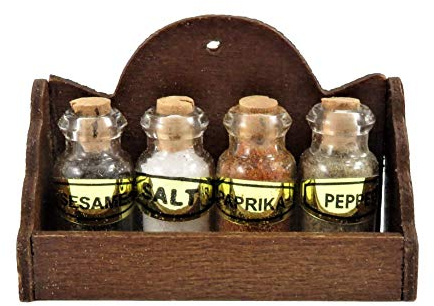 Melody Jane Dolls House Wooden Wall Shelf with 4 Spice Jars Miniature 1:12 Kitchen Accessory