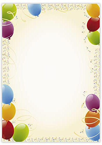 Designpapier Luftballons DP894 – 50 Blatt Briefpapier – Hochwertiges Motivpapier Kindergeburtstag, Einladung, Brief, Jubiläum, Luftballons – Laser- & Inkjetdrucker geeignet – Druckerpapier A4 90g/m²