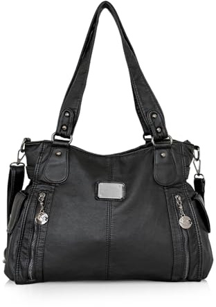 NICOLE & DORIS Femme Sacs à bandoulière Grandes poches Sacs à main portés main en PU Cuir souple Femme Cabas Sac D'épaule Noir