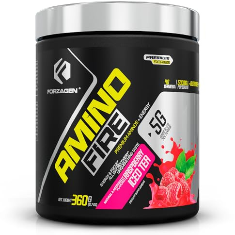 Forzagen Amino Fire | Essential Amino Energy Powder for Pre-Workout | BCAA Energy Boost & Muscle Recovery Drink Mix, Enhance Focus & Concentration, Dietary Supplement | Raspberry Ice Tea, 40 Servings