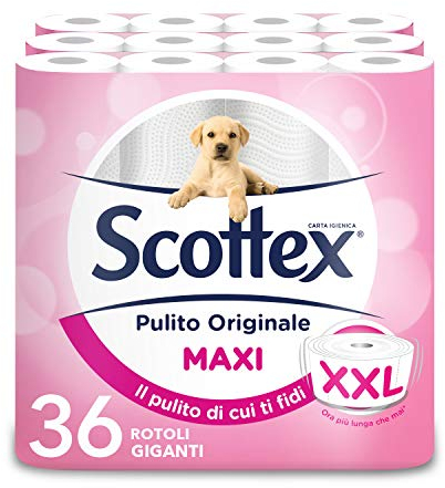 Scottex Pulito Originale Carta Igienica, Morbida e Resistente, Formato XXL, Fatto in Italia, 36 Rotoli Mega