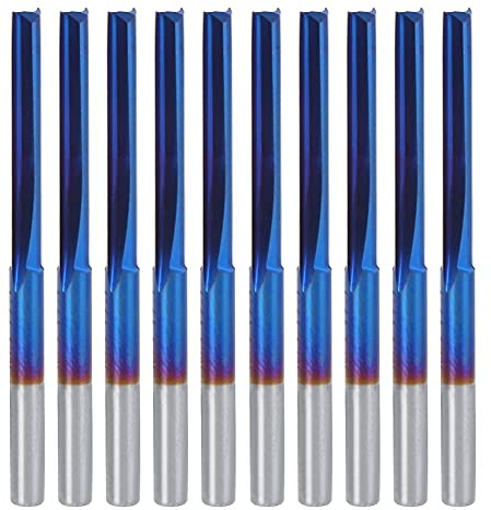 10Pcs 3.175mm CNC Fräser Hartmetall 2 Flöte Gerade Fräser Nano Blue Coating Schaftfräser für Holz MDF Acryl PVC
