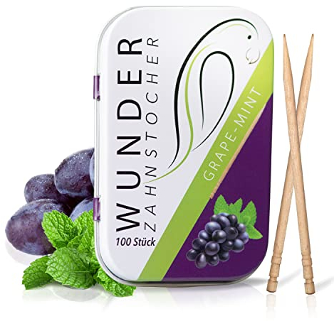 Wunder Zahnstocher - Zahnstocher mit Geschmack - gute Alternative zu Kaugummi - hilft gegen Nägelkauen - frischer Atem mit Aromatisierte Zahnstocher - Zuckerfrei, Vegan (Traube/Minze)