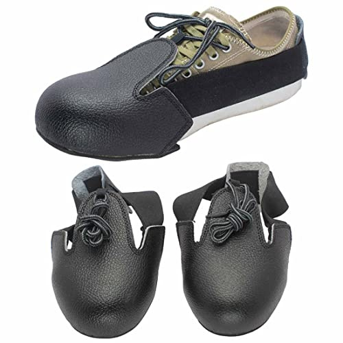 Steel Toe Cap Safety Shoe Covers, Universal Steel Toe Leather Overshoes Workplace Cover with Adjustable Strap, Unisex Safety Footwear Toe Leather Protector Attachment Size EUR 35-45 (1 Pair)