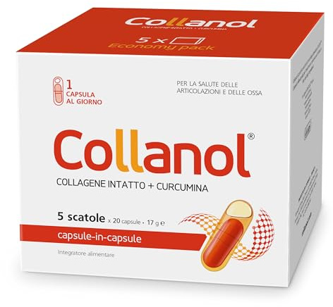 Collanol: salvaguardia della salute articolare. Formula liquida in capsula doppia. Collagene 3D + curcumina micellare. 1 caps al giorno (100 capsule)