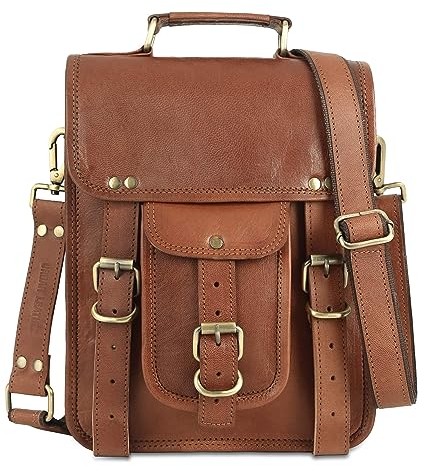 URBAN LEATHER Kleine Umhängetasche aus Leder, 30,5 cm, Vintage-Stil, für Damen und Herren, Tablet-Geldbörse