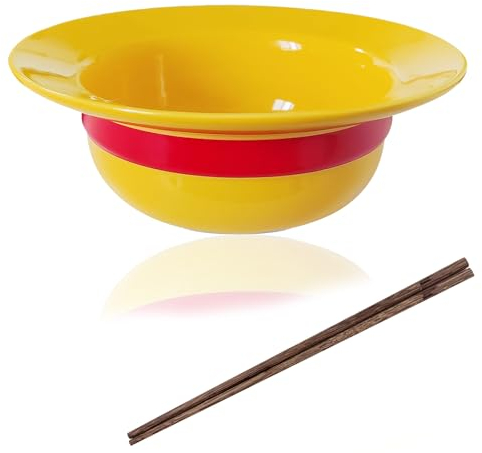 Ubephant One Piece Ramen Schüssel, One Piece Strohhut Schüssel, S-chüssel 500ml Merch Ramen S-chüssel Keramik Müslischalen mit Essstäbchen Geschenk für Kinder