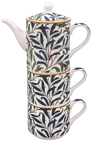 The Leonardo Collection William Morris Willow Bough Tea for Two | Juego de tetera y taza de cerámica | Hermoso regalo para el hogar y la oficina | Elegante tetera impresa, multicolor