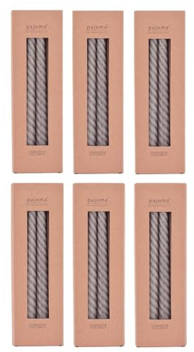 pajoma® Candele a stelo ritorto grigio, 24 pezzi, candele girevoli di alta qualità, peso della cera, circa 5 ore, durata 250 x 20 mm, candele a spirale di alta qualità, candele intrecciate, candele
