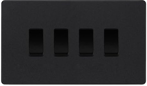 BG Evolve Matt Black 4 Gang Quad Light Switch PCDMB44B