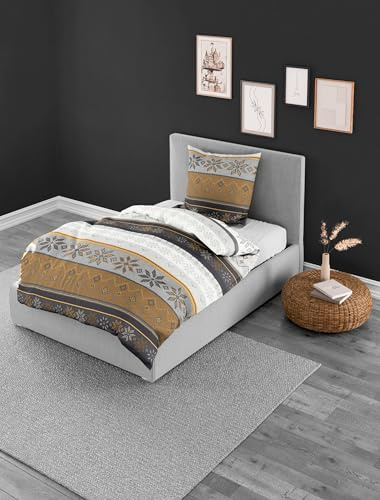 Bierbaum Ropa de Cama 3751, Franela Fina, diseñada en Alemania, Oro 40, 155 x 220 + 80 x 80 cm, tamaño cómodo