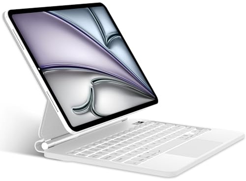 SENGBIRCH Magic Keyboard Case for iPad Air 11 inch M3 2025/M2 2024 - UK Layout 7 Colors Backlit Trackpad Bluetooth Keyboard, Floating Magnetic Design Case for iPad Pro 11 (4-1), White