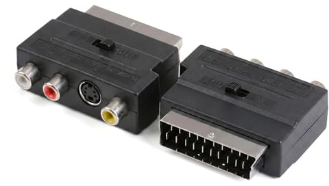 2 adaptadores SCART-3 RCA + S-Video con interruptor ON/OFF, adaptador RCA S-Video con interruptor IN/OUT, toma de corriente, conexión de audio vídeo para TV, DVD, consola, toma universal
