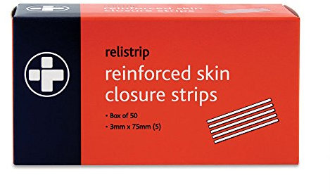 Reliance Medical Skin Closure Strip, 5 Reinforced Wound Closure Medical Strips, 5 Strips/Envelope, First Aid Adhesive Strips, Cut Support Stitches - 3 mm W x 75 mm L (Pack of 50)