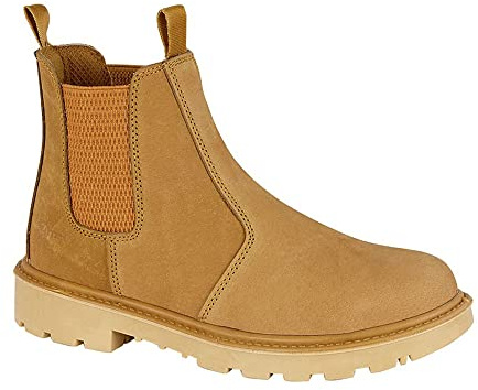 Mens Leather Safety Steel Chelsea Slip On Dealer Ankle Work Boots Shoes Size 6-14 - Honey - UK 9