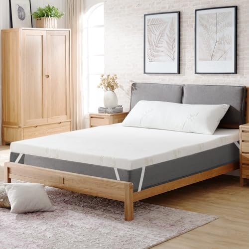 NOFFA Topper Viscoelástico 150x200, Sobrecolchon de Espuma con Memoria 5 cm, Cubrecolchón Confortable con Bambú Funda Lavable