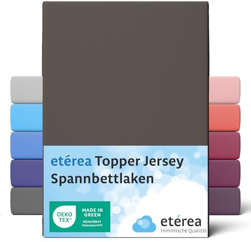 etérea Jersey Topper Spannbettlaken 140x200-160x200 cm Braun für 5-10 cm Steghöhe 100% Baumwolle - Oekotex Spannbetttuch Matratzen Bett Bezug - Bettlaken 140x200cm - 160x200cm Brown