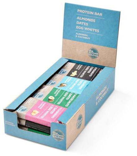 The Protein Kitchen 100% Natural Protein Bars - Variety Pack of 12 (12 x 55g) - Contains No Artificial Colours or Sweeteners - with Dates, Egg Whites, and Cocoa