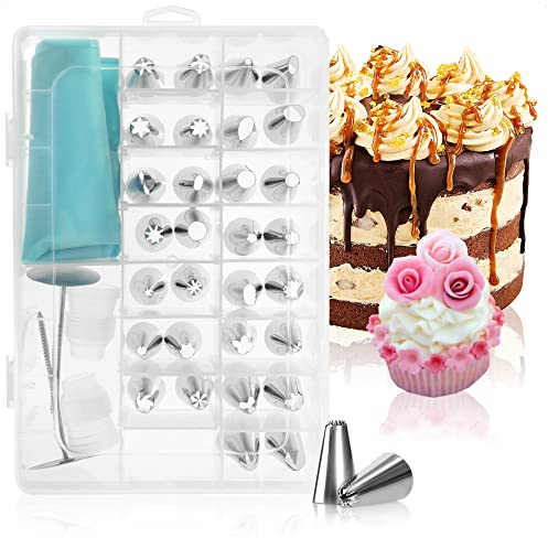 Robin Goods® Juego de decoración de pasteles de 36 piezas - Mangas pasteleras con puntas decorativas - Mangas pasteleras reutilizables y puntas - Herramienta de decoración (Juego - 38 piezas)