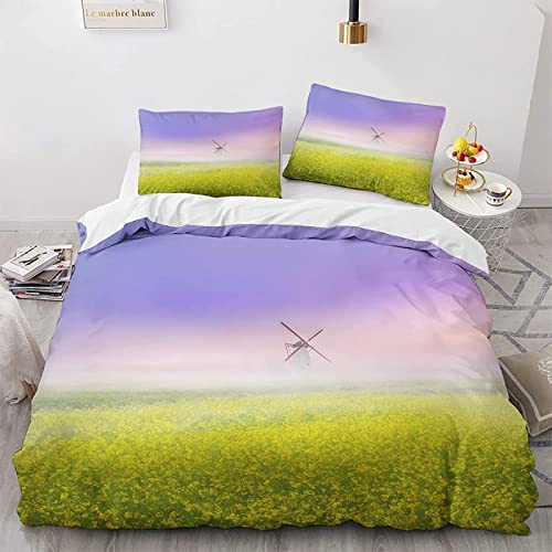 JOKITA Housse de Couette 140x200 Colza Parure de Lit Imprimée 3D Housses de Couettes Colza avec 2 Taies d'oreiller 65x65 cm avec Fermeture éclair