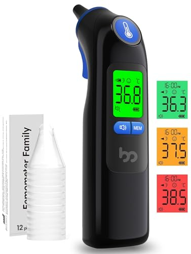 Ohrthermometer, Ohr Fieberthermometer für Baby Erwachsene, digitales infrarot-Thermometer mit 24 Einweg-Schutzkappen(LCD- blau)
