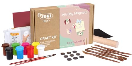 Jovi - DIY Air Dry Magnets - Kit artigianale per realizzare MAGNETI con argilla bianca essiccata all'aria + vernici e strumenti