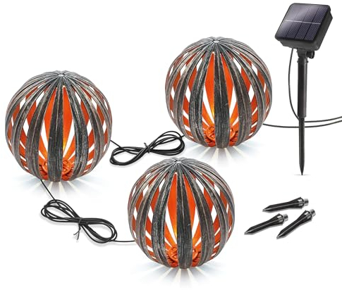 Esotec Solar Dekokugeln Korsika, 3er Set, Silber, D=15cm, 2 Meter Solarkugel Lichterkette, Akku, Solarmodul, Erdspieß, Bodenleuchte, Kugelleuchte, Kunststoff, Outdoor, außen, wetterfest, 103025